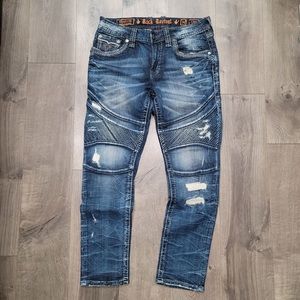 Rock Revival Chace Biker Stretch Slim Fit Jeans Mens 34